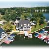 An aerial view of Dusty's Landing with Dusty's Yacht Club smack dab in the middle. 