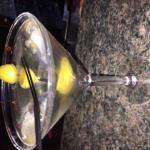 Another Wednesday Special are a number or so of different kinds of Martinis at $3.50 each.
(This glass is not tipped over. Try as I might I could not get the pic to stand upright!)