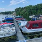 Boats docked around the Ramp at Sandy Beach.