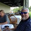 We were sitting right in
front of the band. Here we have SPIKE on the right, 
and DRUMSTIR. 
The tables and chairs 
behind them is where we
ended up!