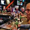 Here is a shot I tried to take of
The GEEZERS at the bar. There were so many of them that it was hard to do. 
The Geezers from L-R were
MR. LOBBER, FERGIE, DRUMSTIR, THE FORESTER, 
SPIKE, S.B., BILLY BOB, R.B.,
and JOEBO (Not pictured) 