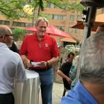 Another pic of T K O'Grady
conversing with some of the crowd out on the patio.