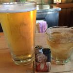 My nitecap. A short cold Miller
Lite draft beer and a Jack on 
the Rocks. The pic on the 
lighter is Marilyn of course!