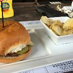 As I mentioned in the August 
5 Newsletter, Billy Bob, The
Drumstir, and Forester all ate the Sliders from the Happy Hour Menu.
I ordered the Shooting Star
burger. It was very good and
filling.